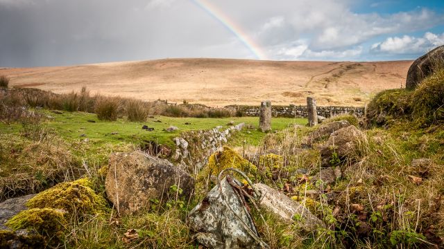 View from Huntingdon Warren Farm Rainbow over Pupers Hill, Darmoor