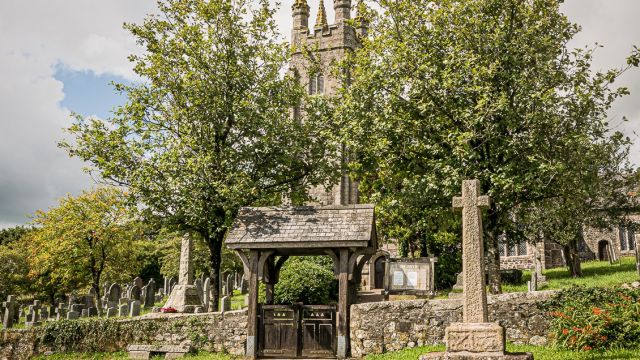 Village cross outside Peter Tavy Church, Dartmoor